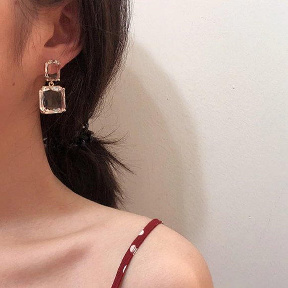 Double Square Luxury Glass Crystal Earrings - Picture 9 of 10